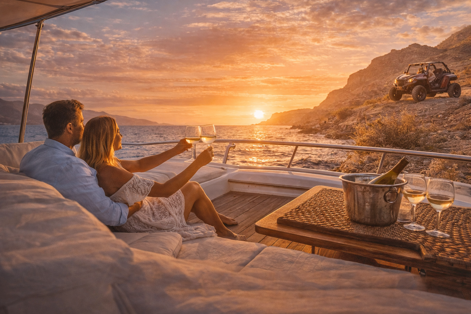 Happy tourists enjoying a boat excursion in Gran Canaria with ocean views