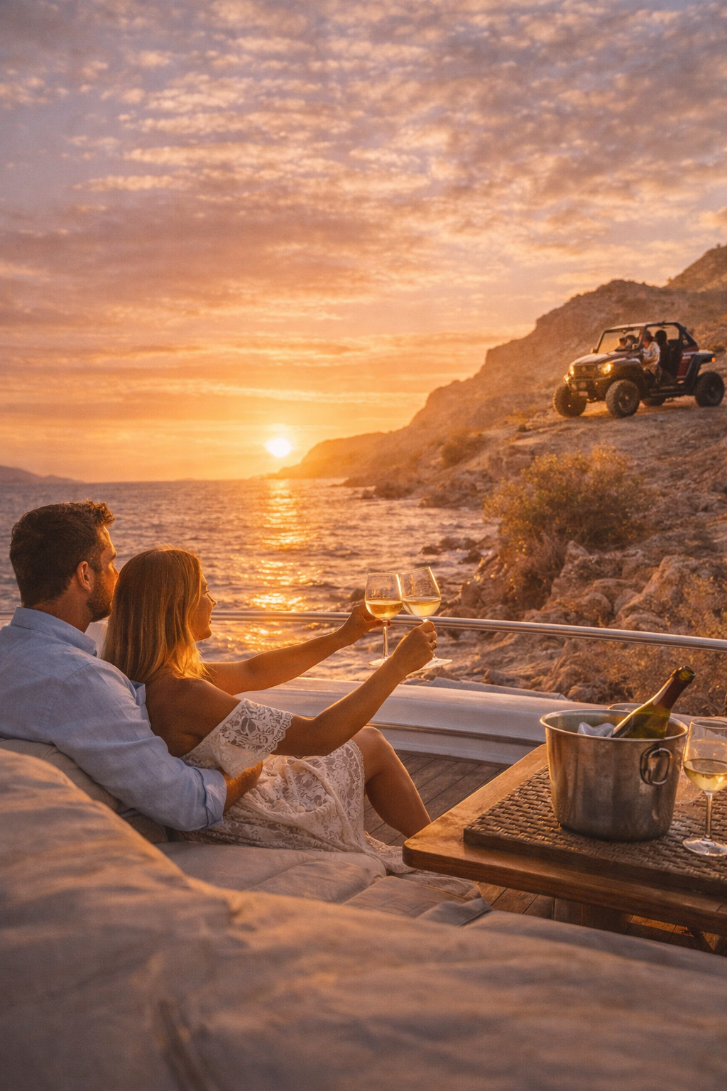 Happy tourists enjoying a boat excursion in Gran Canaria with ocean views