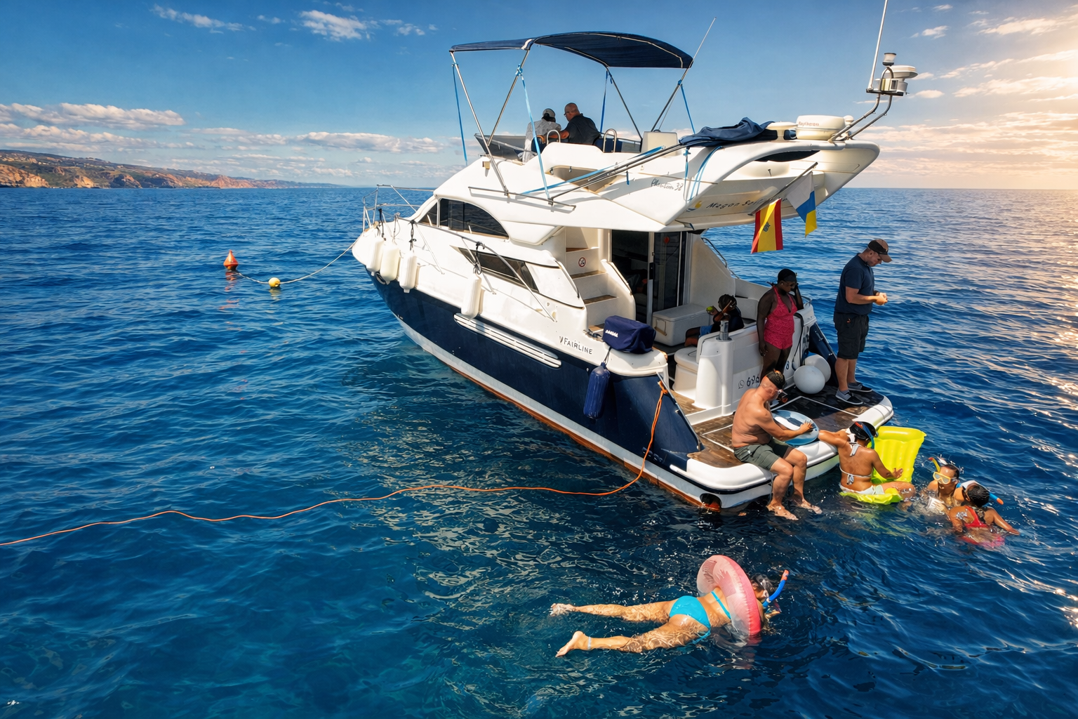 People enjoying snorkeling and swimming from a boat in Gran Canaria during a dolphin watching excursion