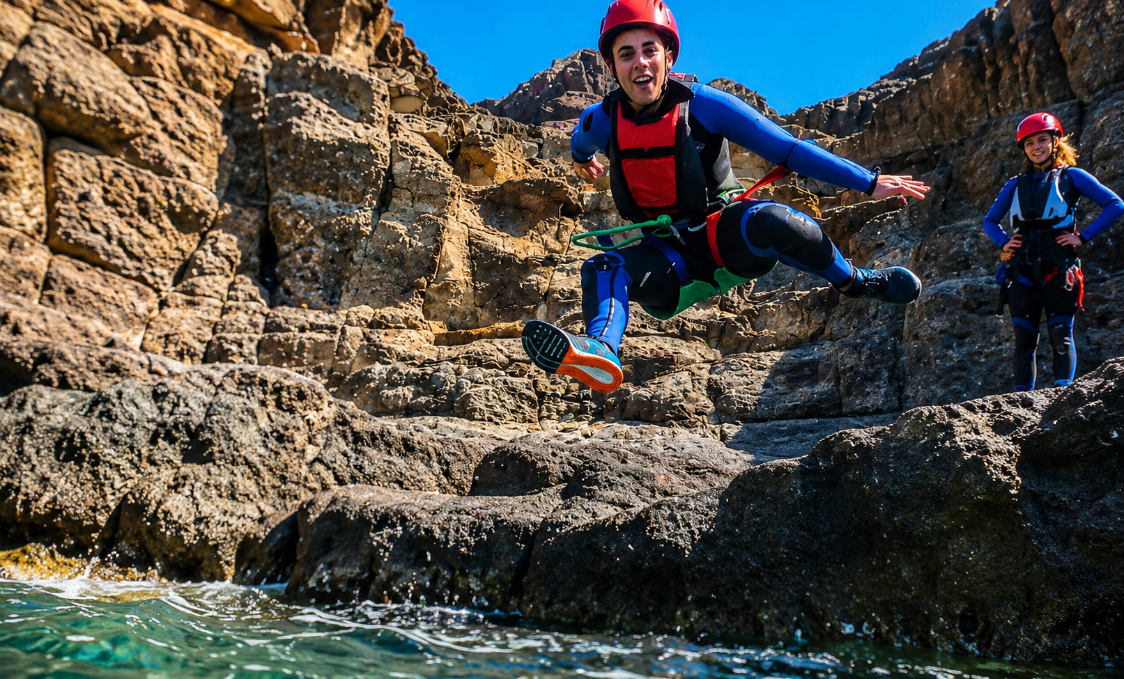Panoramic view of the rugged south coast of Gran Canaria during a coasteering tour